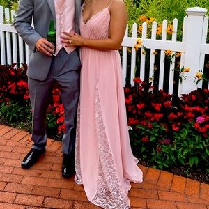 Heyley Paige lace inset gown in rose pink